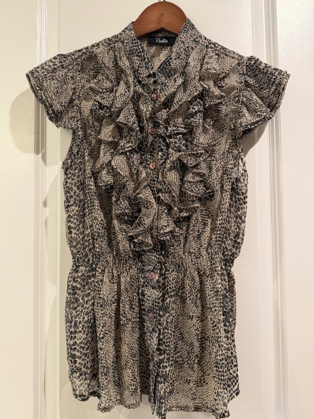 NWOT - Rosettes Animal Print Ruffle Blouse - Size PM (Fits like XS/S)